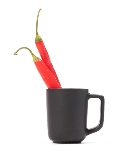 Rote Chilischoten Kleinem Kaffee Espresso Becher Isoliert Auf Weißem Hintergrund — Stockfoto