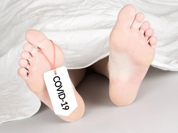 Body Toe Tag White White Sheet Covid — Stock Photo, Image