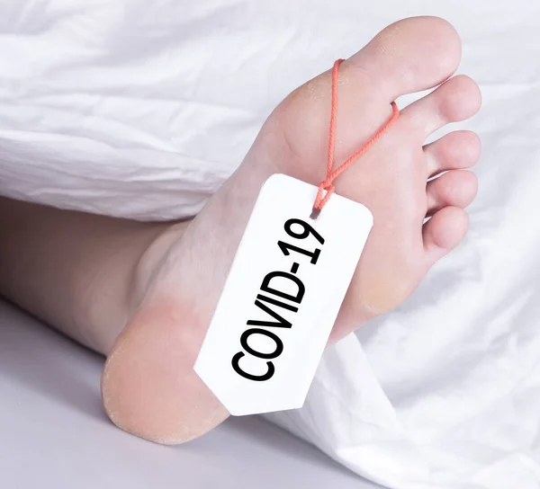 Body Toe Tag White White Sheet Covid — Stock Photo, Image