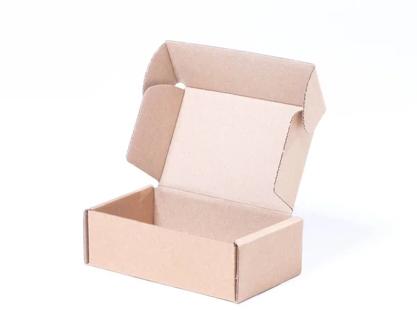 Petite Boîte Ouverte Carton Isolée Sur Fond Blanc — Photo