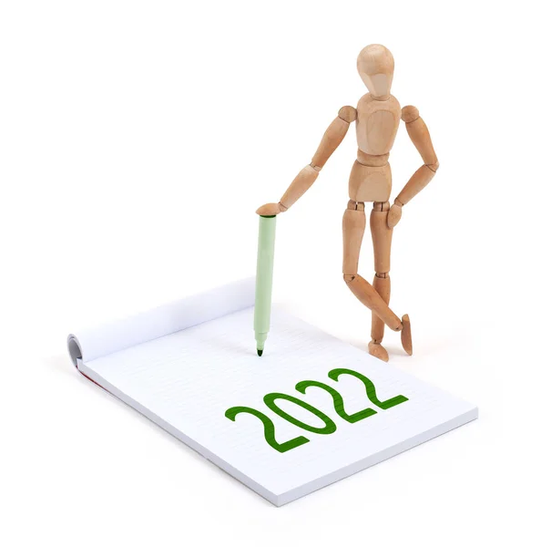 Dřevěná Figurína Psaní Alba 2022 — Stock fotografie