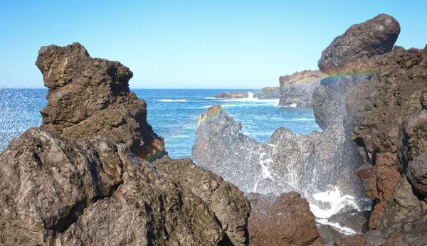 Ondas Enormes Batendo Costa Lanzarote Ilhas Canárias Espanha — Fotografia de Stock