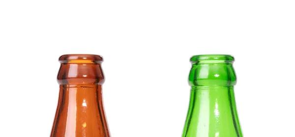 Partie Deux Très Vieilles Bouteilles Soda Glas Orange Vert Isolées — Photo