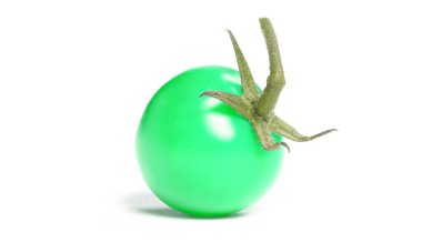 Beyaz arkaplanda yaprak olan yeşil kiraz domatesi yakın çekim