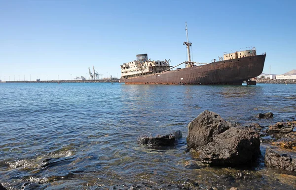 Schipbreuk Arrecife Lanzarote Spanje Jaren Geleden Gezonken — Stockfoto