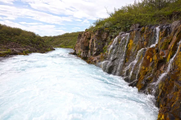 Cachoeira Rio Azul Islândia Jusante Bruarfoss — Fotografia de Stock