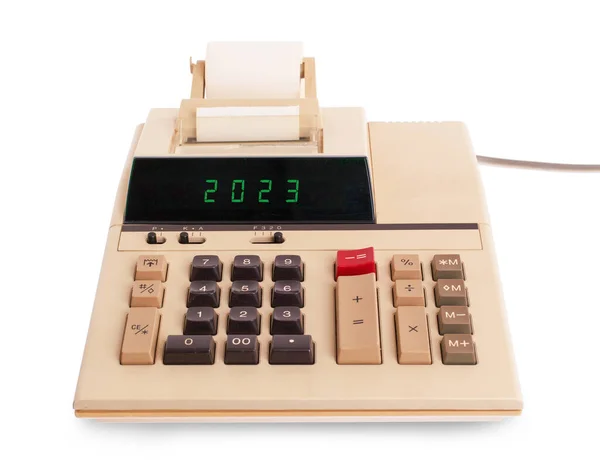 Stary Kalkulator Pokazujący Wyświetlany Tekst 2023 — Zdjęcie stockowe