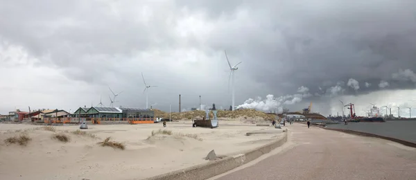 Dutch Westcoast Steel Factory Plant Chimneys Background — Stock Photo, Image