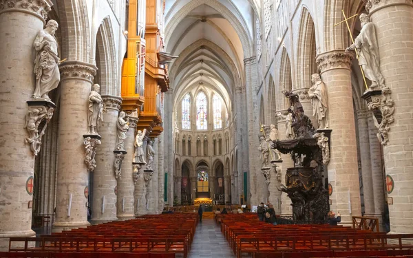 Bruksela Belgia Dniu Lutego 2022 Wnętrze Katedry Michała Guduli Jednej — Zdjęcie stockowe