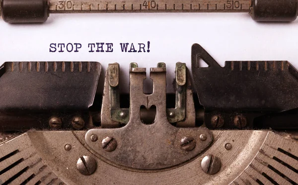 Very Old Typewriter Clear Message Stop War — Stock Photo, Image