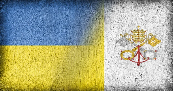 Σημαία Ουκρανίας Και Βατικανού Επί Σκυροδέματος Χωρισμένη Στη Μέση — Φωτογραφία Αρχείου