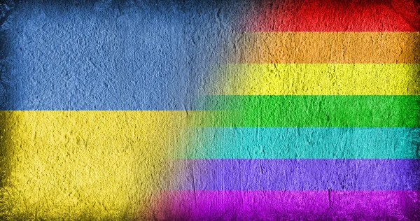 Ukrainian Rainbow Flag Concrete Divided Middle — ストック写真