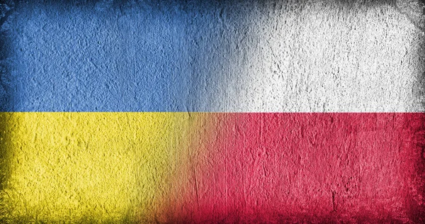 Ukrainian Polish Flag Concrete Divided Middle — Stock Photo, Image