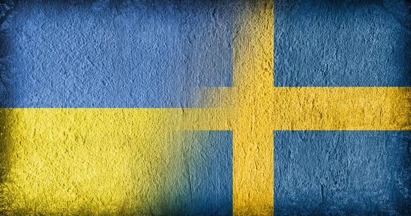 Ukrainian Swedish Flag Concrete Divided Middle — Stock Photo, Image