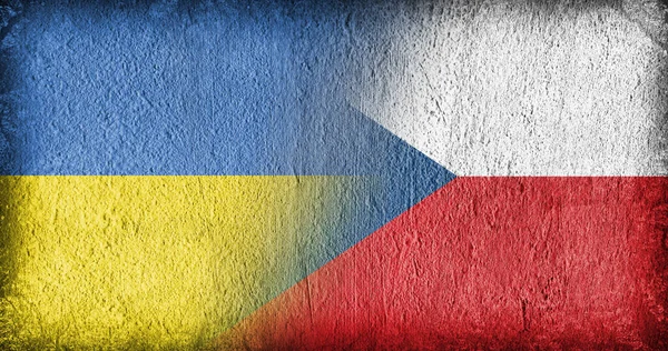 Ukrainian Czech Republic Flag Concrete Divided Middle —  Fotos de Stock