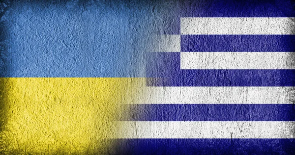 Ukrainian Greek Flag Concrete Divided Middle — Stock Photo, Image