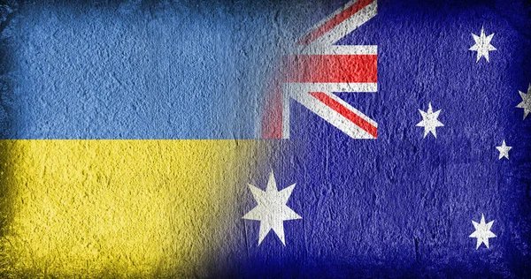 Ukrainian Australian Flag Concrete Divided Middle — Stockfoto