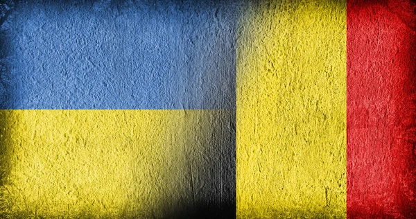 Ukrainian Belgium Flag Concrete Divided Middle — Stock Photo, Image