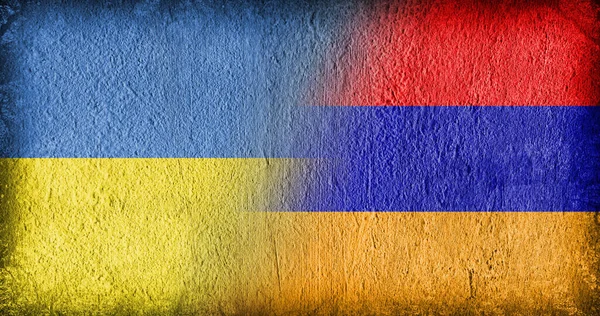 Ukrainian Armenian Flag Concrete Divided Middle — Stock Photo, Image