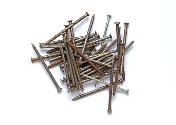 Large Rusty Nails White Background Isolated —  Fotos de Stock