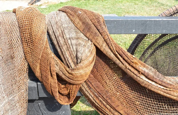 Vintage Fishing Nets Drying Sun Ready Used Once Again — Stock Photo, Image