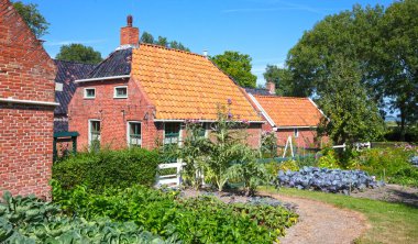 Very old houses with red roofs in the Netherlands