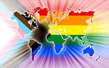 Progress LGBTQ Rainbow world map, the most widely known worldwide is the pride symbol representing LGBT pride