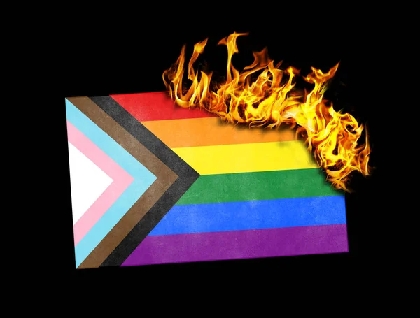 Progress Lgbtq Rainbow Fire Black Background Freedom Love Danger Concept — Φωτογραφία Αρχείου