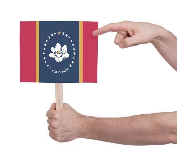 Hand Holding Banner Wood Stick Isolated Flag Mississippi — Stock Photo, Image