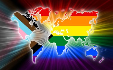 Progress LGBTQ Rainbow world map, the most widely known worldwide is the pride symbol representing LGBT pride