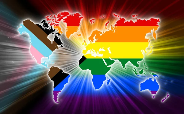 Progress Lgbtq Rainbow World Map Most Widely Known Worldwide Pride — Photo