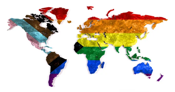 Progress Lgbtq Rainbow World Map Most Widely Known Worldwide Pride — Stockfoto