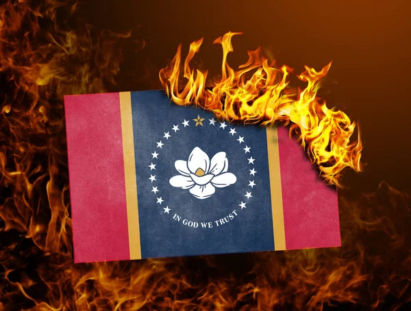 Nieuwe Vlag Van Amerikaanse Staat Mississippi Vlammen Concept Van Protesteren — Stockfoto