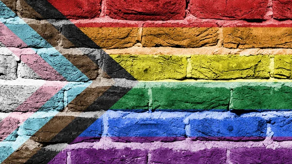 Progress Lgbtq Rainbow Brick Wall Full Frame — Stock Photo, Image