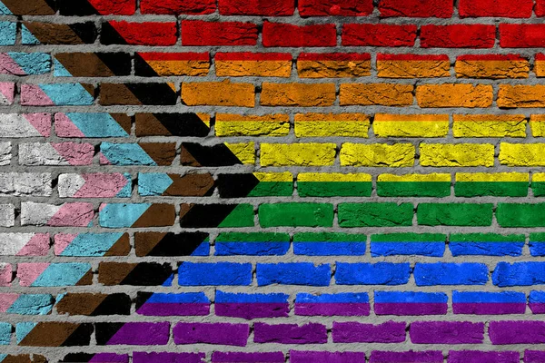 Progress Tęcza Lgbtq Ceglanej Ścianie Pełna Ramka — Zdjęcie stockowe