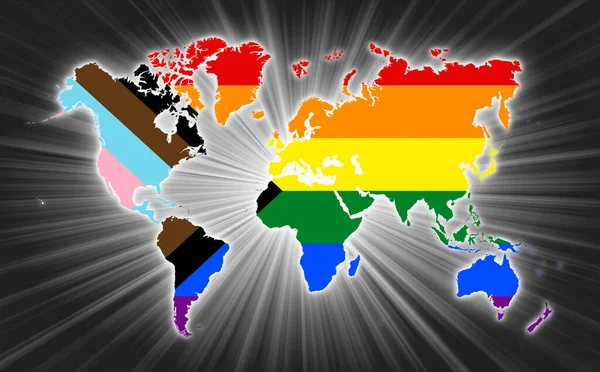 Progress Lgbtq Rainbow World Map Most Widely Known Worldwide Pride — Photo