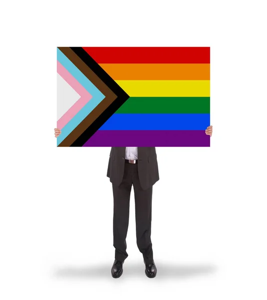 메시지를 사업가 Progress Lgbtq Rainbow Flag — 스톡 사진