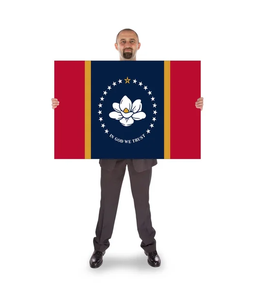 Zakenman Met Een Grote Boodschap Zijn Handen New Mississippi State — Stockfoto