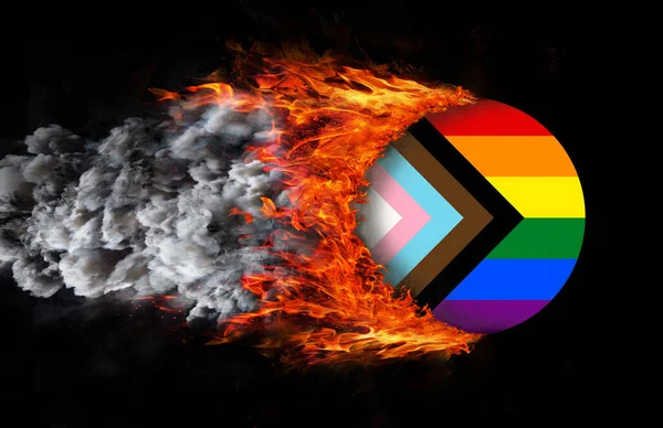Brennende Kugel Mit Feuer Und Rauch Progress Lgbtq Regenbogenfahne — Stockfoto