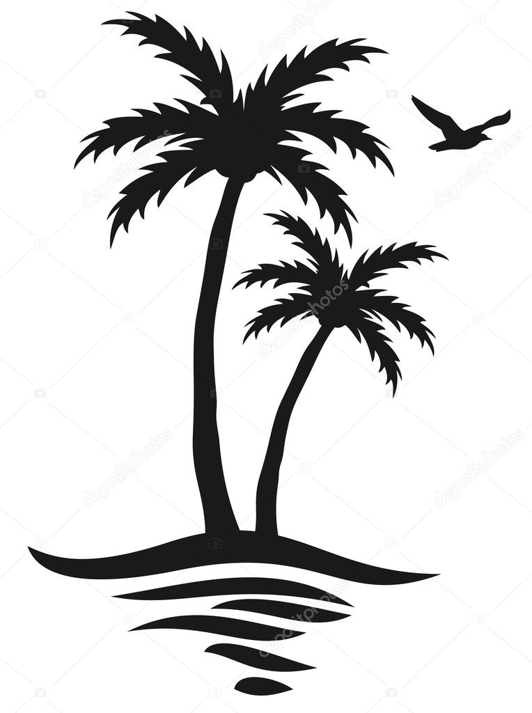Palm tree silhouette icon isolated. Black vector