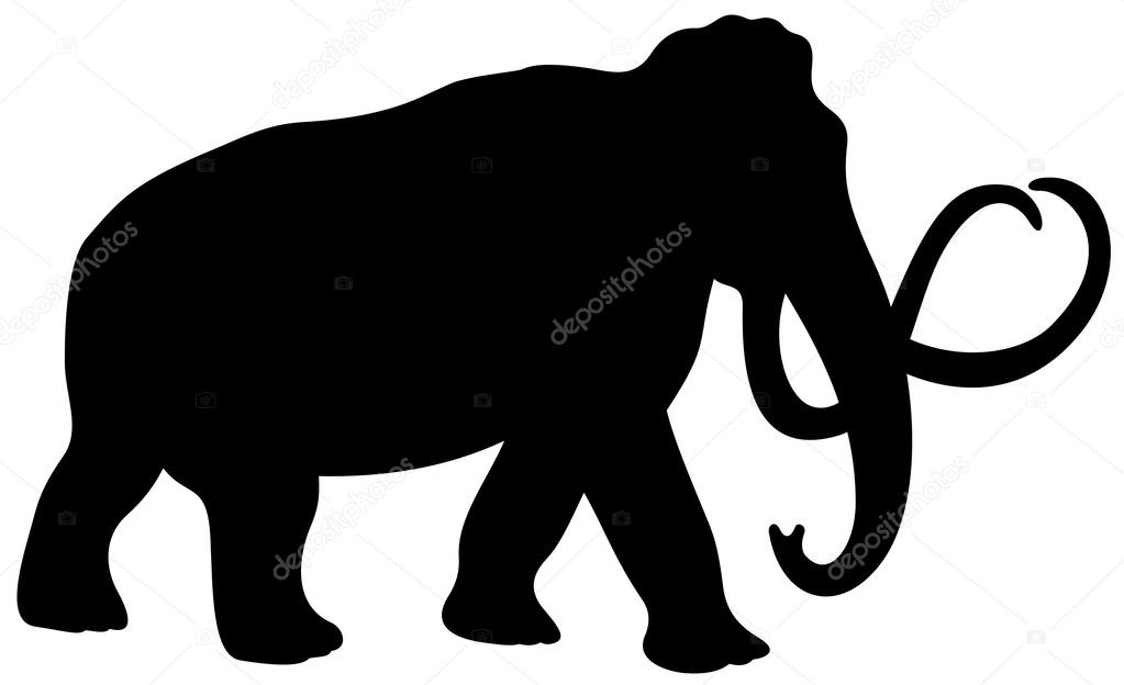 Black silhouette of mammoth on a white background.Vector illustration