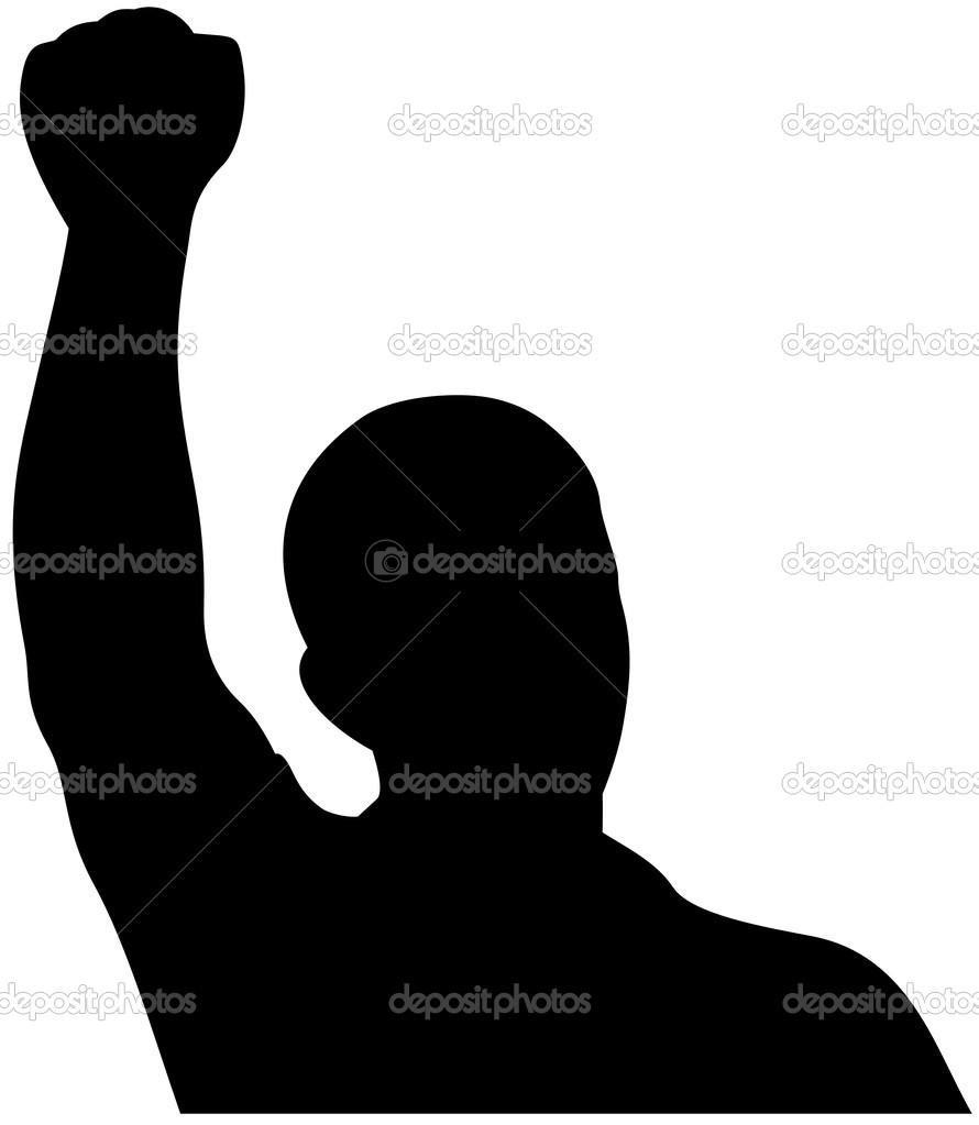 Man with raised hand silhouette