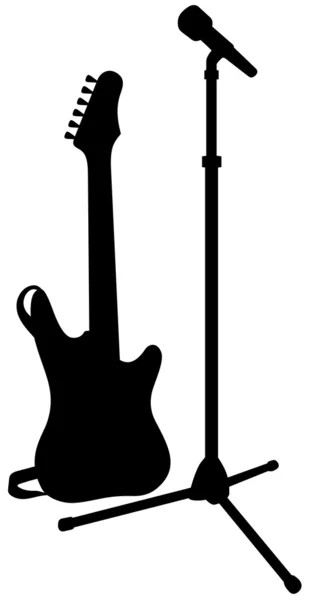 Silueta de guitarra y micrófono — Vector de stock