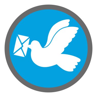 Güvercin taşıyan güvercin, güvercin uçuş vektör çizimi mavi arka planda daire şeklinde