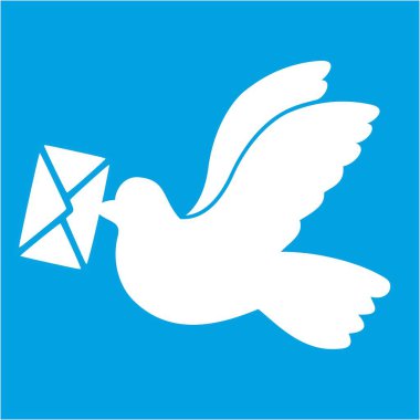 Güvercin taşıyan güvercin, mavi arka planda uçan güvercin çizimi