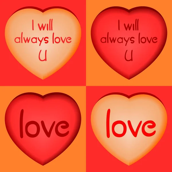Cœurs Valentins Avec Texte Amour Vecteur — Image vectorielle