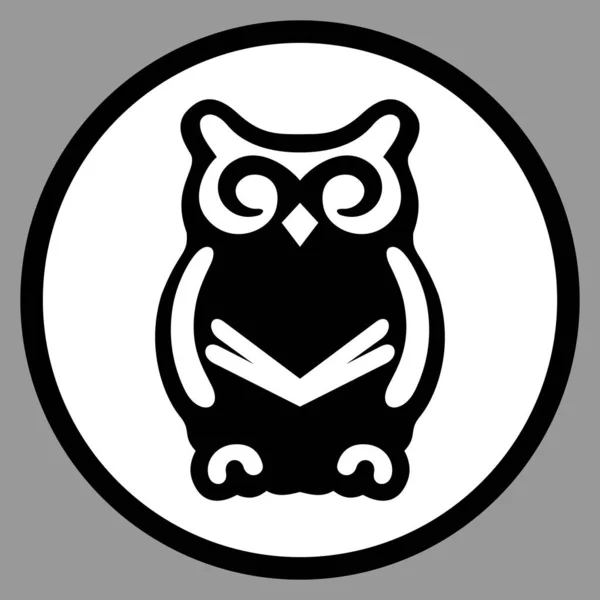 Logo Sowy Czytnik Książek Czarno Biała Sylwetka Symbol Mądrości — Wektor stockowy