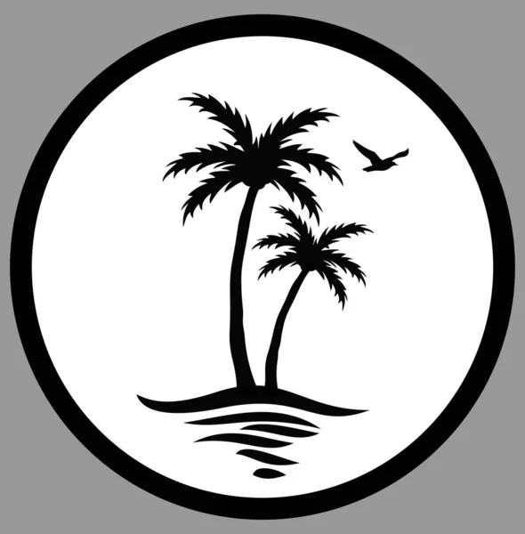 Palm Tree Sea Shore Wiht Bird Sky Vector Icon Stock Illustration