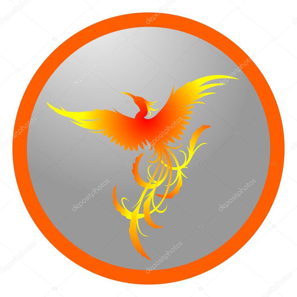 Phoenix bird ,fiery ,flighting from the ash , circle logo