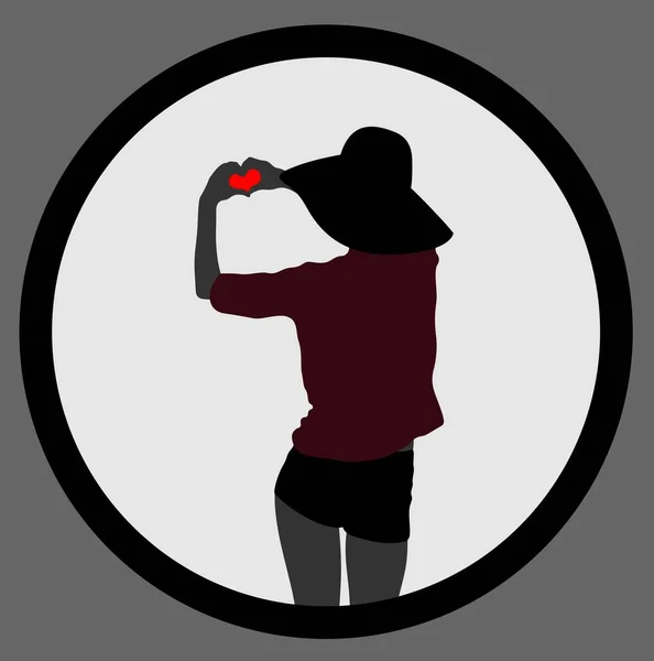 Femme Couleur Silhouette Coeur Signe Avec Les Mains — Image vectorielle
